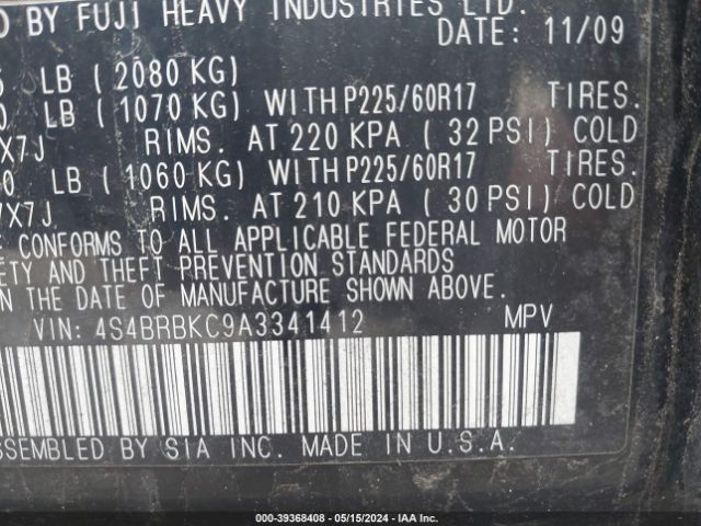 Photo 8 VIN: 4S4BRBKC9A3341412 - SUBARU OUTBACK 