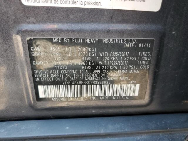 Photo 11 VIN: 4S4BRBKC9B3388098 - SUBARU OUTBACK 2. 