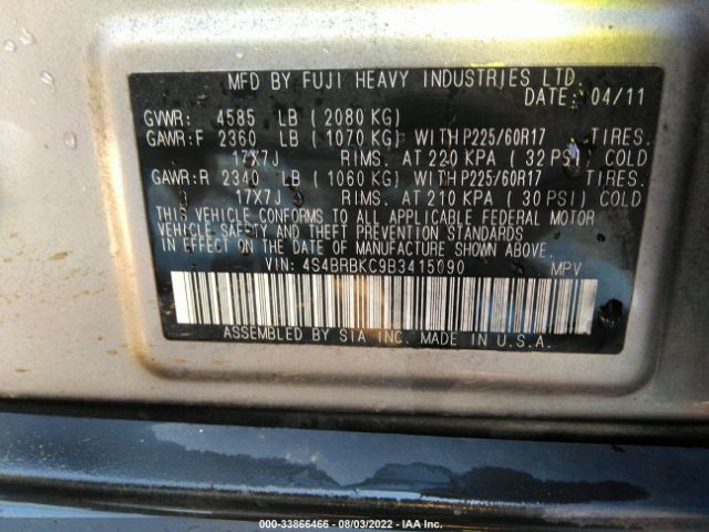 Photo 8 VIN: 4S4BRBKC9B3415090 - SUBARU OUTBACK 