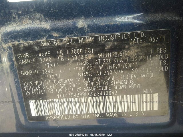 Photo 8 VIN: 4S4BRBKC9B3419642 - SUBARU OUTBACK 