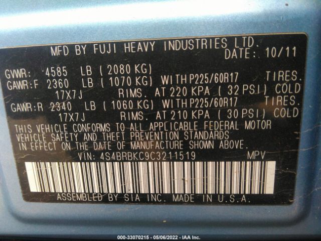 Photo 8 VIN: 4S4BRBKC9C3211519 - SUBARU OUTBACK 