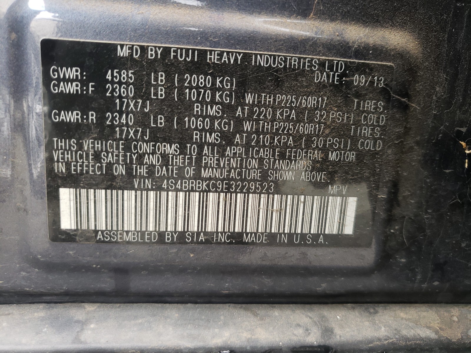 Photo 9 VIN: 4S4BRBKC9E3229523 - SUBARU OUTBACK 2. 