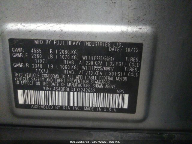 Photo 8 VIN: 4S4BRBLC1D3242652 - SUBARU OUTBACK 