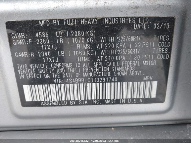 Photo 8 VIN: 4S4BRBLC1D3291740 - SUBARU OUTBACK 