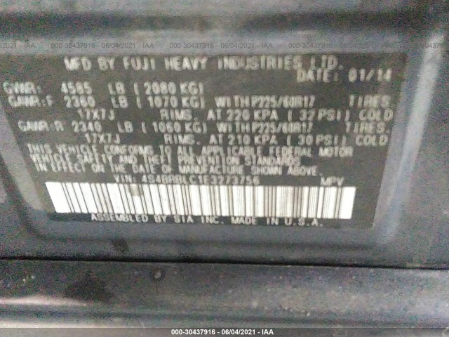 Photo 8 VIN: 4S4BRBLC1E3273756 - SUBARU OUTBACK 