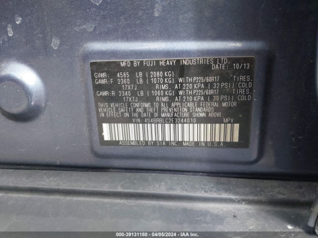 Photo 8 VIN: 4S4BRBLC2E3244010 - SUBARU OUTBACK 