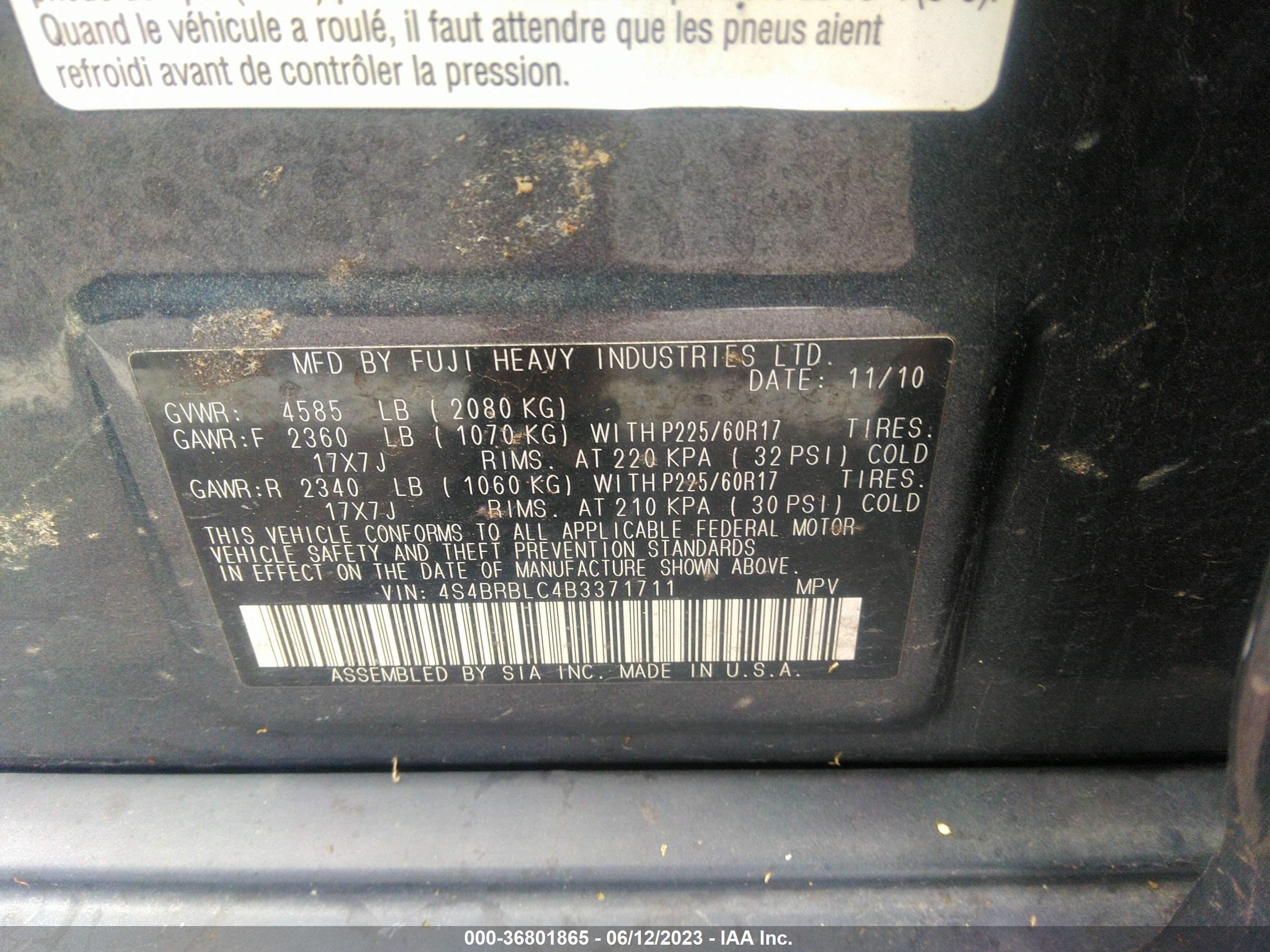 Photo 8 VIN: 4S4BRBLC4B3371711 - SUBARU OUTBACK 