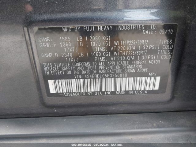 Photo 8 VIN: 4S4BRBLC5B3350818 - SUBARU OUTBACK 