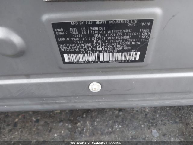 Photo 8 VIN: 4S4BRBLC5B3357428 - SUBARU OUTBACK 