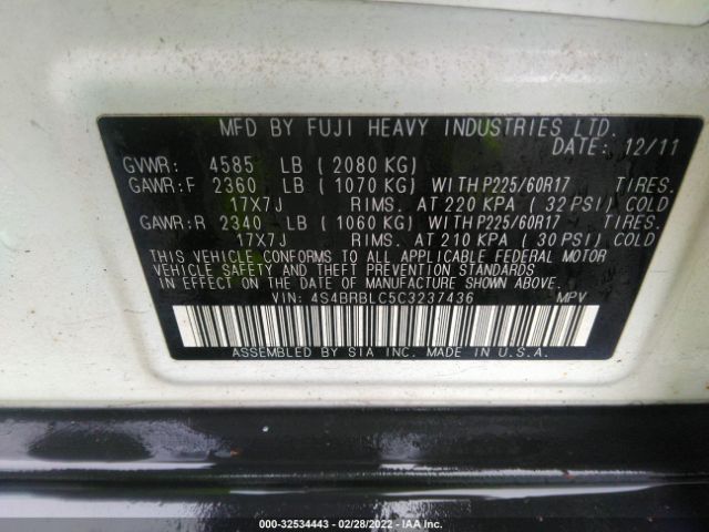 Photo 8 VIN: 4S4BRBLC5C3237436 - SUBARU OUTBACK 