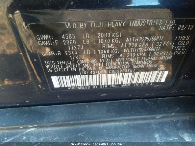 Photo 8 VIN: 4S4BRBLC8E3233657 - SUBARU OUTBACK 