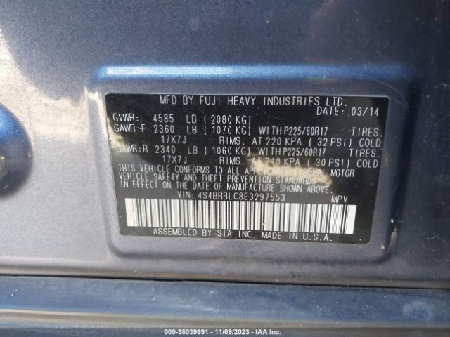 Photo 8 VIN: 4S4BRBLC8E3297553 - SUBARU OUTBACK 