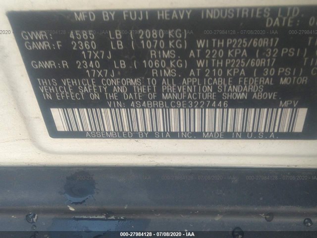 Photo 8 VIN: 4S4BRBLC9E3227446 - SUBARU OUTBACK 