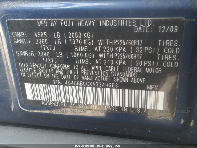 Photo 8 VIN: 4S4BRBLCXA3349663 - SUBARU OUTBACK 