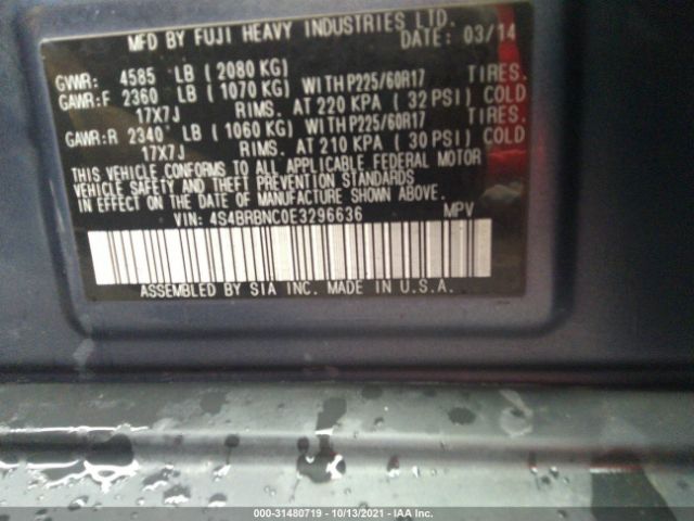 Photo 8 VIN: 4S4BRBNC0E3296636 - SUBARU OUTBACK 