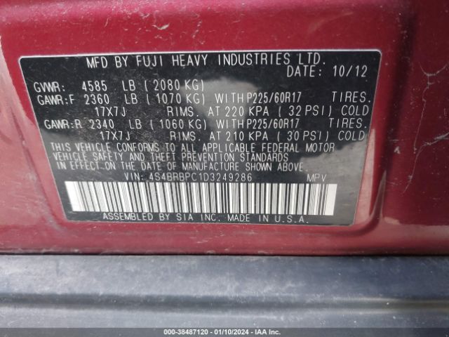 Photo 8 VIN: 4S4BRBPC1D3249286 - SUBARU OUTBACK 