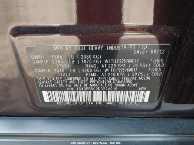 Photo 8 VIN: 4S4BRBSC2D3224016 - SUBARU OUTBACK 