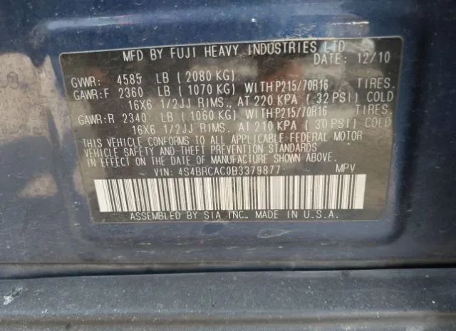 Photo 8 VIN: 4S4BRCAC0B3379877 - SUBARU OUTBACK 