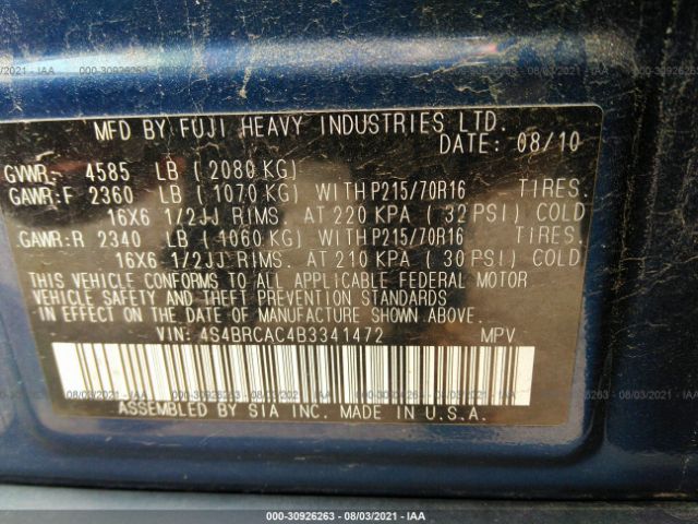 Photo 8 VIN: 4S4BRCAC4B3341472 - SUBARU OUTBACK 