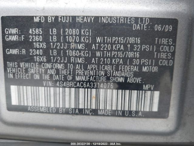 Photo 8 VIN: 4S4BRCAC6A3314076 - SUBARU OUTBACK 2. 