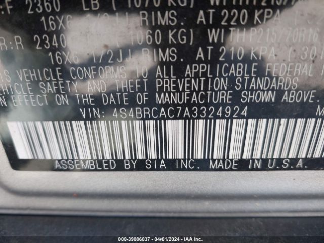 Photo 8 VIN: 4S4BRCAC7A3324924 - SUBARU OUTBACK 