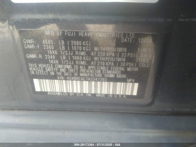 Photo 8 VIN: 4S4BRCAC7A3347393 - SUBARU OUTBACK 