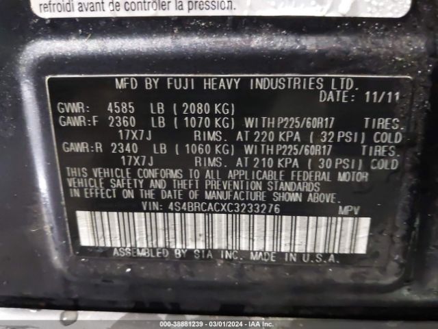 Photo 8 VIN: 4S4BRCACXC3233276 - SUBARU OUTBACK 