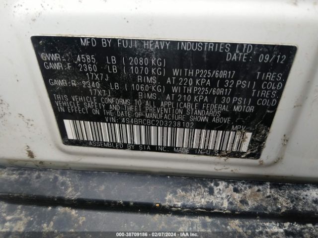 Photo 8 VIN: 4S4BRCBC2D3238102 - SUBARU OUTBACK 