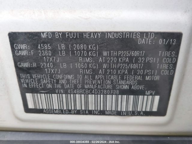 Photo 8 VIN: 4S4BRCBC4D3280738 - SUBARU OUTBACK 