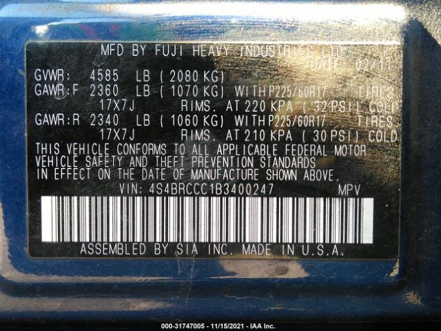 Photo 8 VIN: 4S4BRCCC1B3400247 - SUBARU OUTBACK 