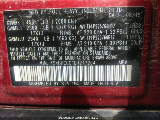 Photo 8 VIN: 4S4BRCCC1D1217204 - SUBARU OUTBACK 