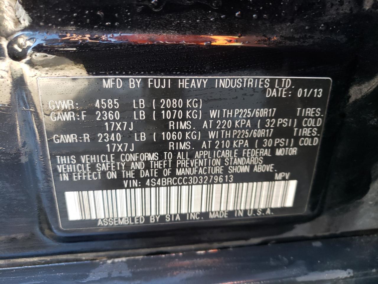 Photo 12 VIN: 4S4BRCCC3D3279613 - SUBARU OUTBACK 