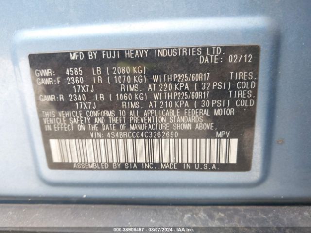 Photo 8 VIN: 4S4BRCCC4C3262690 - SUBARU OUTBACK 