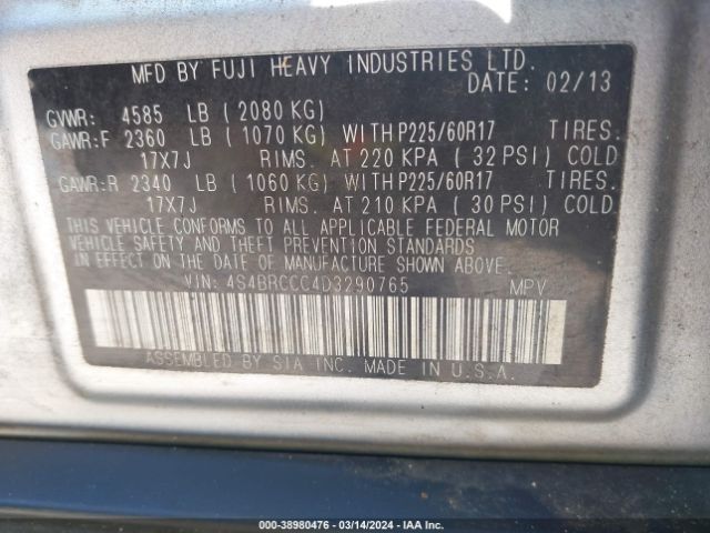 Photo 8 VIN: 4S4BRCCC4D3290765 - SUBARU OUTBACK 