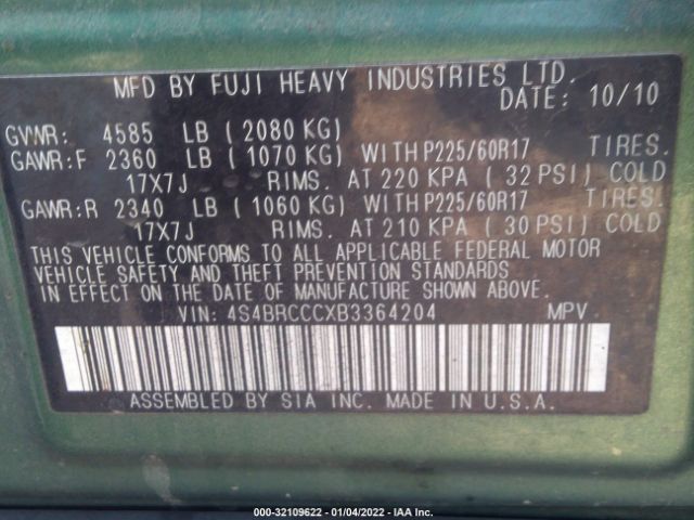 Photo 8 VIN: 4S4BRCCCXB3364204 - SUBARU OUTBACK 