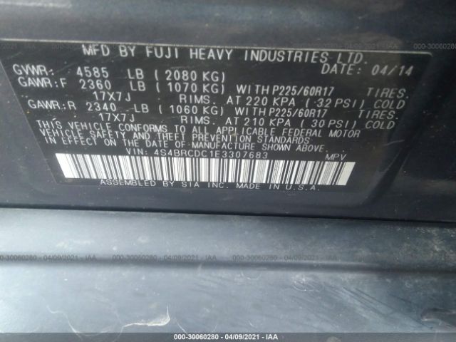 Photo 8 VIN: 4S4BRCDC1E3307683 - SUBARU OUTBACK 