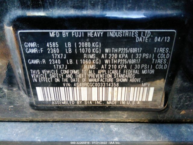 Photo 8 VIN: 4S4BRCGC0D3314358 - SUBARU OUTBACK 