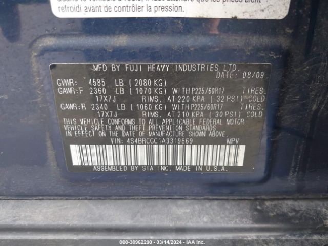 Photo 8 VIN: 4S4BRCGC1A3319869 - SUBARU OUTBACK 