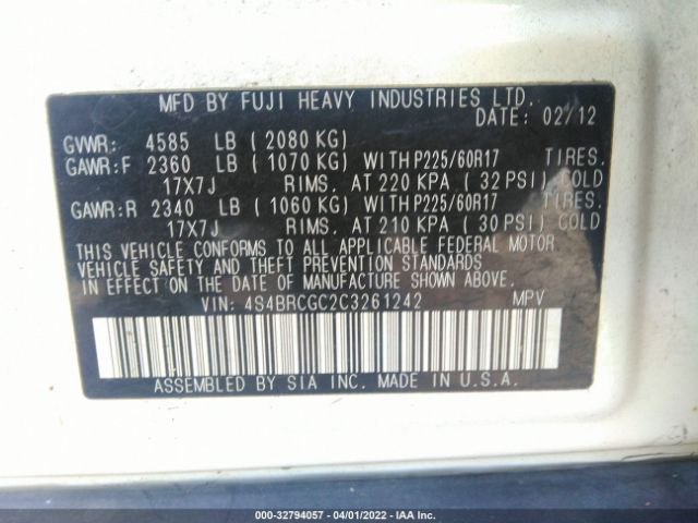 Photo 8 VIN: 4S4BRCGC2C3261242 - SUBARU OUTBACK 