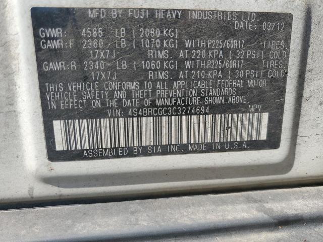 Photo 12 VIN: 4S4BRCGC3C3274694 - SUBARU OUTBACK 