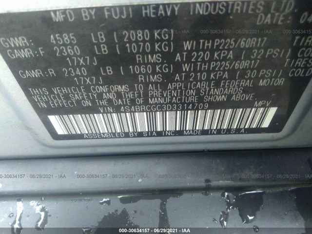 Photo 8 VIN: 4S4BRCGC3D3314709 - SUBARU OUTBACK 