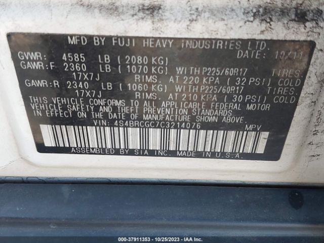 Photo 8 VIN: 4S4BRCGC7C3214076 - SUBARU OUTBACK 