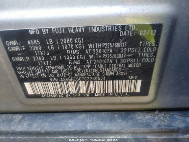 Photo 8 VIN: 4S4BRCGC7C3260524 - SUBARU OUTBACK 