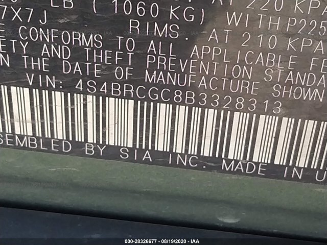 Photo 8 VIN: 4S4BRCGC8B3328313 - SUBARU OUTBACK 