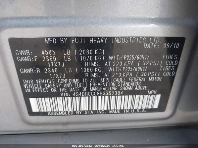 Photo 8 VIN: 4S4BRCGC8B3352384 - SUBARU OUTBACK 