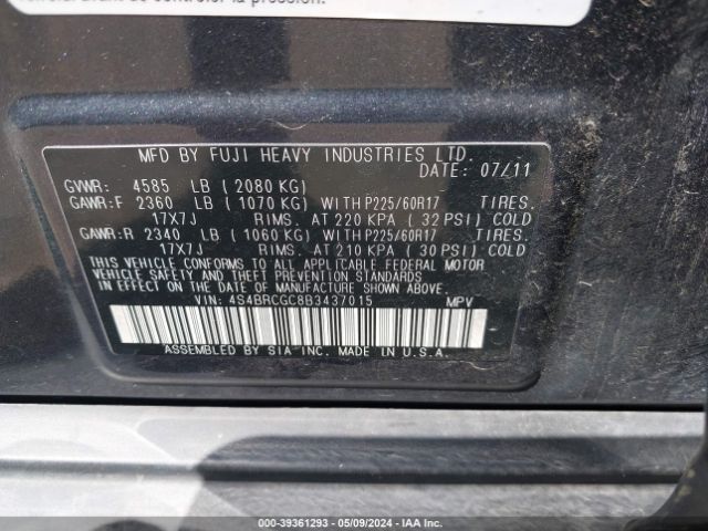 Photo 8 VIN: 4S4BRCGC8B3437015 - SUBARU OUTBACK 