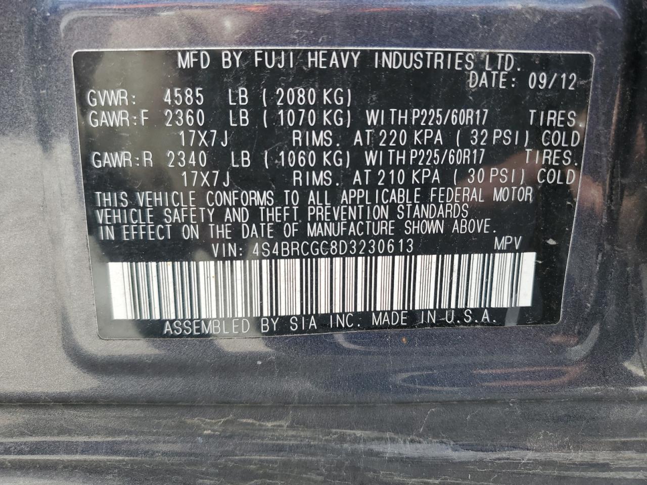 Photo 13 VIN: 4S4BRCGC8D3230613 - SUBARU OUTBACK 