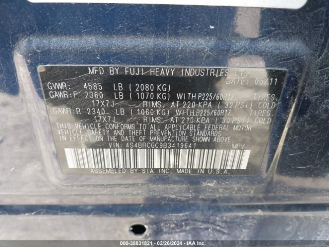 Photo 8 VIN: 4S4BRCGC9B3419641 - SUBARU OUTBACK 