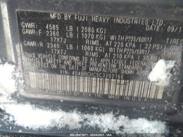 Photo 8 VIN: 4S4BRCHC5C3202166 - SUBARU OUTBACK 