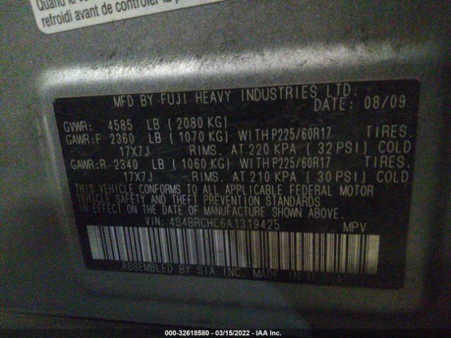 Photo 8 VIN: 4S4BRCHC6A1319425 - SUBARU OUTBACK 